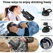 New-88 Insulated Water Bottle 32 Oz, Triple Wall Vacuum Stainls Steel(Cold For 48 Hrs),Le Proof & -, Water Bottle  Drink-Through Lid & Flip Straw For Sports & Travel, Black - 黑色 32 盎司 - 查看 5