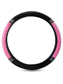 5 件套闪亮汽车方向盘套、手刹套、换档旋钮套、肩垫、15 英寸水钻软皮弹性方向盘保护套、适合女性女孩的闪亮水晶钻石、适合大多数汽车的汽车内饰配件、1 件皮革钻石镶嵌汽车方向盘套 - 款式A - 查看 9