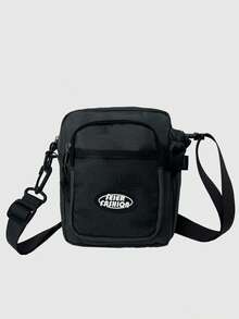 1 件男士单肩包单肩包肩带可调节拉链便携黑色纯色涤纶简约休闲时尚旅行上班出差商务学校学生男士单肩包