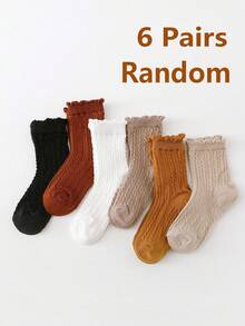 6 Pairs Kids Cable Knit Crew Socks, Versatile For All Seasons - Multicolor - View 1
