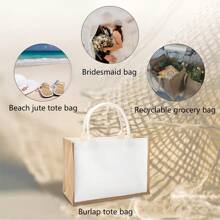 1 pieza Bolsa de yute blanca de doble cara (23cm-16cm-10cm/31cm-21cm-14cm) con asa, bolsa de transporte para suministros de almacenamiento, bolsa de playa reutilizable, bolsa de compras, bolsa de fiesta, adecuada para bodas, damas de honor, compras, playa, viajes, temporada de graduación, manualidades DIY.