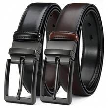YOORAN Men's Swivel Pin Buckle Double-Sided Leather Belt 1 3/8" Dress Pants - 2 Styles In One Belt - 黑色/棕色 - 查看 1