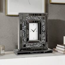 Luxury Mirrored Table Clock With Black Crushed Diamonds (13.2"X11.8") - Silent, Beveled Glass Desk Clock For Living Room, Bedroom, Office - màu đen - Xem 3