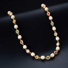 New Ins Style Pearl Flower Inlaid  Colored Gemstone Female Clavicle Chain Stacking Belt Matching Jewelry