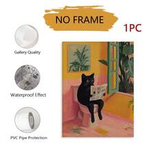 Tranh canvas hình mèo đen đọc báo trong phòng tắm - Không khung, tranh trang trí tường họa tiết động vật, phù hợp cho phòng khách, phòng ngủ, phòng tắm, văn phòng tại nhà - Phong cách nghệ thuật trang trí hiện đại, cổ điển, quà tặng tranh treo tường, quà kỷ niệm sinh nhật và tốt nghiệp. - Nhiều màu - Xem 8