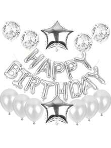 25 件 16 英寸生日字母和星星印花乳胶气球套装，派对装饰，返校情人节 - 彩色 - 查看 9