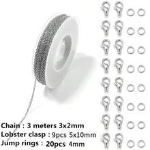 Bộ dây chuyền hợp kim kẽm 3 mét với móc khóa hình con tôm hùm, dây chuyền chữ O, dây chuyền chữ thập, vật dụng thủ công làm đồ trang sức DIY, vòng cổ, vòng tay - Nhiều màu - Xem 2