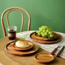Piatto in legno, piatto da pranzo, piatto rotondo in legno di palissandro, piatto classico infrangibile, facile da pulire e leggero, adatto per formaggi, antipasti, antipasti e dessert, piatto da pranzo, vassoio decorativo, piano cucina o bagno, decorazione per la casa, tavolino da caffè - adatto per stoviglie natalizie, Ognissanti, Ringraziamento, snack, dessert, regalo di inaugurazione casa, regalo di Natale