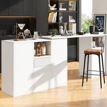 Flieks 360° Swivelling Bar Table, Breakfast Bar With Open Storage Space, Modern And Sleek Design, Innovative Kitchen Islands, Suitable For Dining Room, 198.5x30x75cm - White - View 1