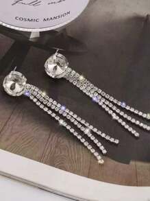1 par de brincos de borla de cristal com strass da moda, joias de noiva elegantes para mulheres