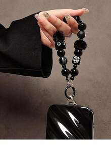 Black Hand Strap Wristlet Short Hanging Lanyard Phone Case Keychain Bag Pendant - Black - View 3