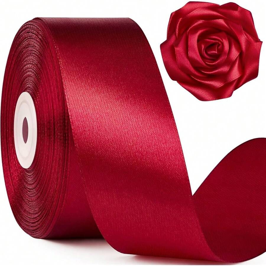 New 1-1/2 Inch Wide Wine Red Satin Ribbon, 50 Yards Solid Polyter Fabric Ribbon For Ros Making, Gift Wring, Uation, Wedding Drations, Crafts, Bows - Wine Red - View 1