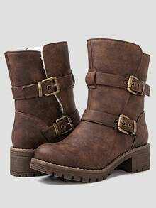 GLOBALWIN Women's Fur Booties Fashion Combat Ankle Boots For Women Winter Fall Boots Holiday Season Faux Fur Lined Warm Boots - màu nâu - Xem 2
