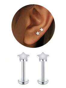 2 件心形耳钉平底 - 不锈钢内螺纹耳骨耳环女士防过敏 CZ 耳钉穿孔珠宝耳屏/耳轮/海螺/美杜莎/唇/唇钉 8 毫米金银 - 彩色 - 查看 20