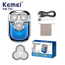 Kemei Afeitadora eléctrica mini para hombres KM-T83 con 3 cuchillas, IPX5 resistente al agua, totalmente lavable, portátil para viajes, recortadora de barba, carga tipo C, afeitado en seco o húmedo, máquina de afeitar recíproca para rostro, 1 pieza