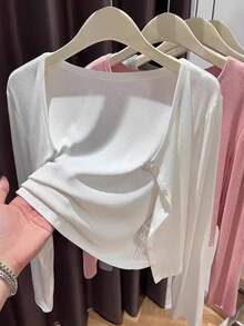 1件女士轻薄针织披肩，薄款防晒开襟毛衣，可搭配连衣裙 - 長袖披肩 - 查看 4