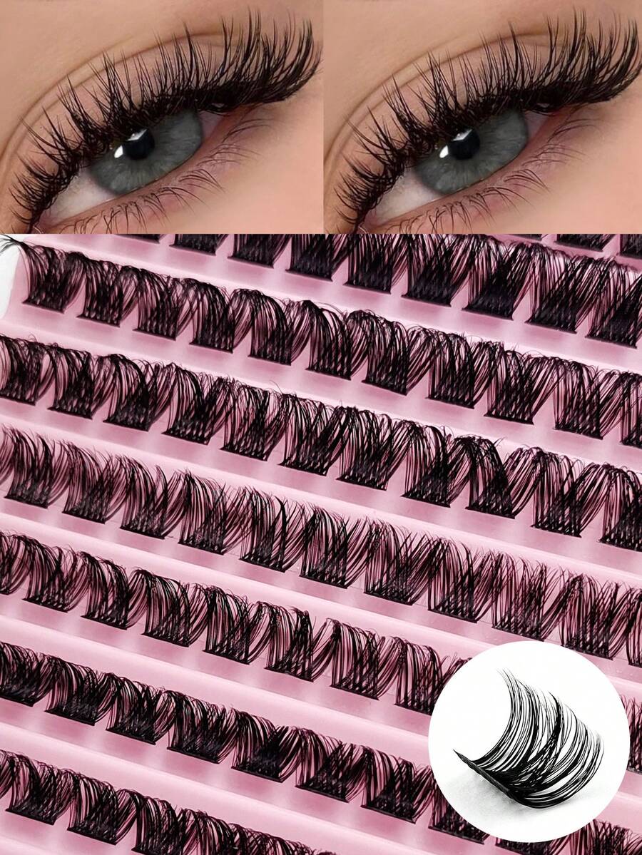 Rikuaild 120pcs Cluster False Eyelashes, Faux Mink Material, Comfortable D-Curl Voluminous, 8-16mm Length, Mixed Natural Long Lashes For Eyelash Extension, Segmented Application, Personal Eyelash Makeup Tool - 黑色 - 查看 1