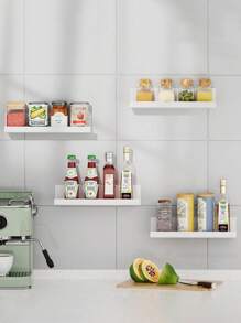 1/2 件白色亚克力调味品架收纳架，适用于厨房墙壁，调味品架收纳架，壁挂式调味品架