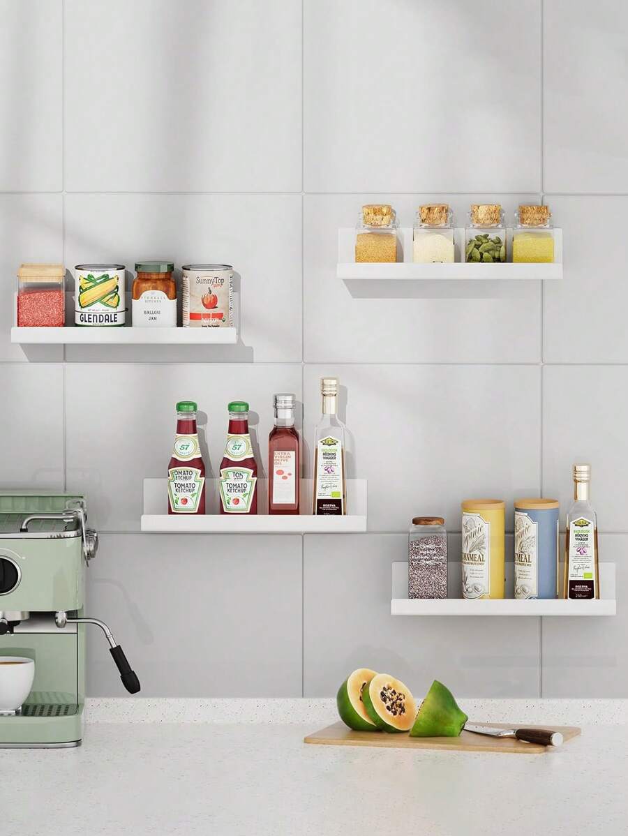 1/2 件白色亚克力调味品架收纳架，适用于厨房墙壁，调味品架收纳架，壁挂式调味品架