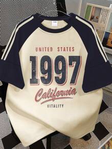 Teen Girls California Print Graphic Tee, Short Sleeve Loose Vintage Print, Summer Vibes