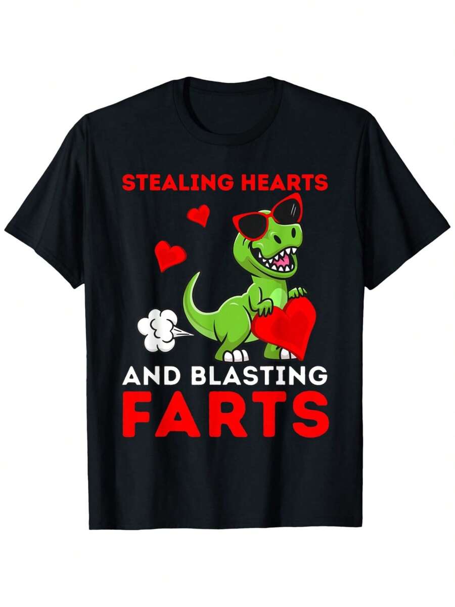 Boys Girls Stealing Hearts And Blasting Farts T Rex Cute Toddler T-Shirt For Boys Soft Fabric, Breathable, Comfortable Short Sleeve Toddler Tees Perfect For Boys Shirts Boy Girl Best Gift - 黑色 - 查看 1