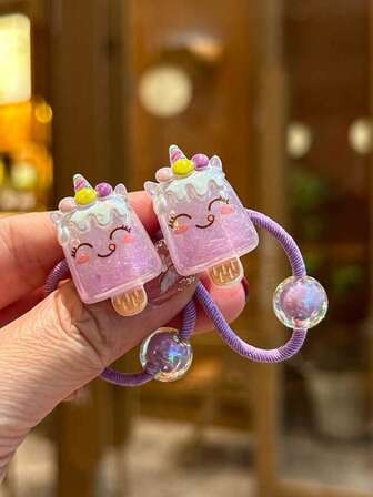 2pcs/Set Kids Hair Scrunchies, Cute Unicorn, Ice Cream, Rainbow, Cloud, Mushroom Design Hair Ties For Little Girls
