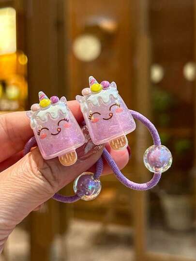 2pcs/Set Teen Hair Scrunchies, Cute Unicorn, Ice Cream, Rainbow, Cloud, Mushroom Design Hair Ties For Little Girls