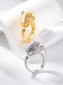 1Pc European And American Leopard Head Unique Design Open End Ring,Zirconia Decoration Cuff Accessory,Suitable For Both Men And Women,Suitable For Daily,Party,Valentine's Day Gift,Birthday Gift.