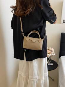 Túi xách nữ thời trang thường ngày, kiểu dáng hình bánh bao, phối màu đa năng, chất liệu nylon, thiết kế tối giản, có dây đeo vai tháo rời, phù hợp cho thanh thiếu niên, sinh viên đại học, người trẻ đi làm, văn phòng, trường học, công sở và đi lại. - Màu Khaki - Xem 4