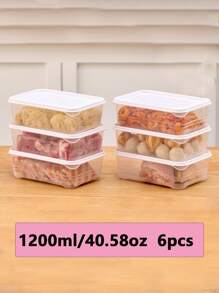 Juego de 6 piezas de 1200ML/42oz Cajas de almacenamiento para refrigerador, recipientes de conservación de alimentos con tapas, cajas apilables para congelador para carne, frutas, verduras, encurtidos, organización de cocina y loncheras para exteriores