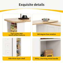 Flieks 360° Swivelling Bar Table On Castors, Breakfast Bar With 3 Drawers And Snack Rack, Multifunctional Storage, Innovative Kitchen Islands, Suitable For Dining Room, 138-209x39x106cm - White - View 8