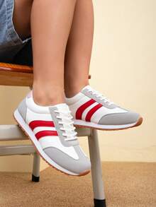 Zapatillas deportivas casuales suaves, cómodas y ligeras para mujeres, adecuadas para estudiantes, el campus, correr y el trayecto, con estilo elegante y de moda - Rojo - Ver 3