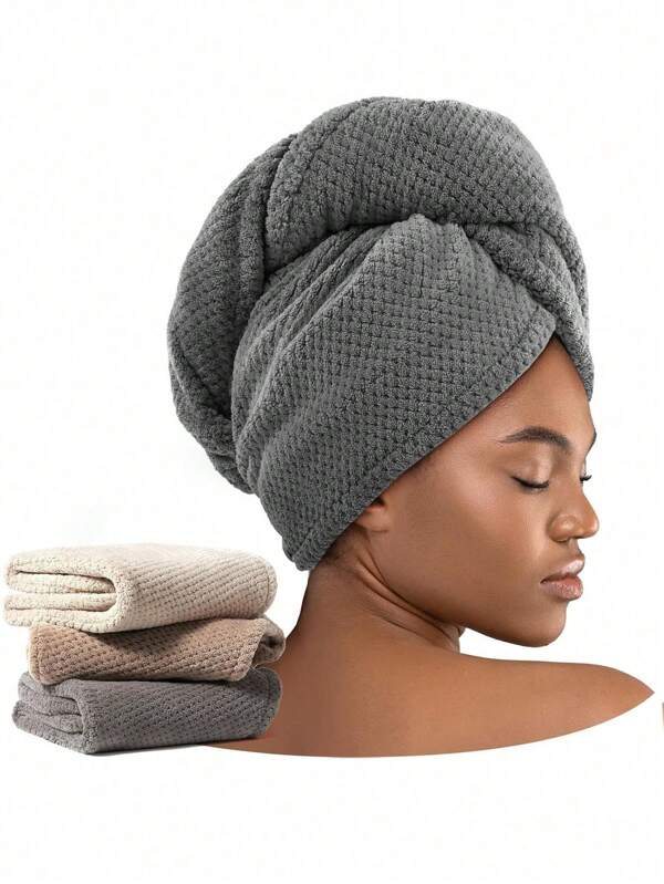 2 Stücke Mikrofaser Haartuch Wrap für lockiges Haar, super saugfähiges Haartrocknungstuch für Frauen, Kinder, Haarpflegezubehör, Haarturban für nasses Haar (Grau, Kamel), Schulanfang, Reise-Urlaubsartikel, Haaraccessoires für Frauen