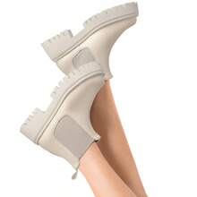 Botas Chelsea de plataforma para mujer, botines cortos de punta redonda de color sólido, cómodas botas de suela gruesa para exteriores Elegante Vintage  Preppy - Blanco - Ver 2