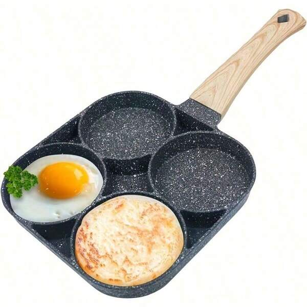 4-Loch-Pfanne mit Maifan-Steinbeschichtung - Aluminiumgriff, perfekt für Eier, Pfannkuchen und mehr - nur von Hand waschen, induktionsgeeignet, Kochgeschirr | Moderne Küchenausstattung | Antihaftbeschichtetes Kochgeschirr 1 Stück Ei- & Hamburger Bratpfanne - Holzgriff für Induktionskochfeld und Gasherd, perfekt für Eier, Burger und mehr 4-Cup antihaftbeschichtete Eierpfanne für Hamburger, Omeletts und Camping