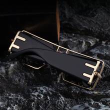1pc New Arrival Fashion Square Hollow-Out Sunglasses For Men, Retro Casual Street Style, Elegant High-End Metal Frame Sunglasses, UV Protection Suitable For Daily Wear, Sunglasses For Men