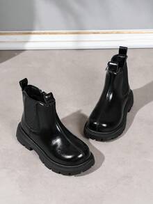 1双儿童靴，男女童真皮踝靴，百搭靴，春秋新款 - 黑色 - 查看 5