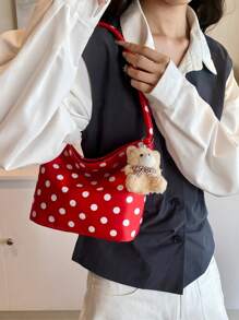 Adorable Red And Black Polka Dot Crossbody Bag For Women - Adjustable Shoulder Strap, Zipper Closure, Soft & Smooth Oxford Cloth Tote, Suitable For Beach, Travel, Work, Casual Wear, Playful Design, Quality Stitching, Compact Accessory, Student Accessory