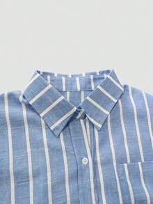 休闲百搭条纹翻领纽扣袖口设计亚麻衬衫，秋季新品，秋季女装，条纹衬衫