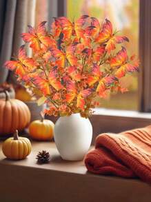 2PCS/4PCS/6PCS Bundle Artificial Autumn Flowers Fake Plastic Plants Indoor And Outdoor Hanging Flower Pots Non Fading Artificial Autumn Plants Thanksgiving Christmas Wedding Party Home Garden Fireplace Decoration