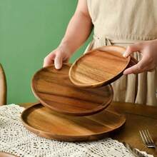 Piatto in legno, piatto da pranzo, piatto rotondo in legno di palissandro, piatto classico infrangibile, facile da pulire e leggero, adatto per formaggi, antipasti, antipasti e dessert, piatto da pranzo, vassoio decorativo, piano cucina o bagno, decorazione per la casa, tavolino da caffè - adatto per stoviglie natalizie, Ognissanti, Ringraziamento, snack, dessert, regalo di inaugurazione casa, regalo di Natale