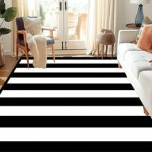 1/2 Set Modern Minimalist Black And White Striped Carpet, Living Room Carpet, Outdoor Carpet, Decorative Carpet, Hallway Carpet, Easy-To-Clean Carpet, Ideal For Bedrooms, Kitchens, And Entryways.