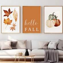 1pc, Canvas Hanging Picture, Framed Art Decoration, Ready To Hang, Wall Arts, Posters, Wall Art With Frame, Orange "Hello Fall", Wall Art, Autumn Leaves Prints, Modern Fall Decor, Pumpkin Decor, Fall Quotes Posters, Fall, Maple Leaf Decoration Posters, Halloween, Halloween Fall Decor, Room Decor, Dorm Decor ,Halloween Decor Home Decor