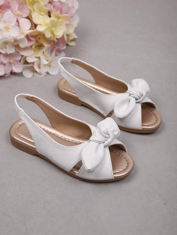 Kinder Sandalen mit flachem Absatz; Kinder Flache Schuhe; Mädchen Sandalen; Schuhe für Mädchen. Sommerliche, elegante Mary Jane-Schuhe mit rundem Zehenbereich und flachem Absatz, lässige Outdoor-Flachlederschuhe für Teenager und Mädchen, bequeme Campus-Schuhe mit Schleifen-Deko.