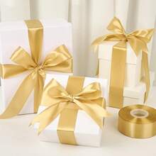 New 1-1/2 Inch Wide Champaign Gold Satin Ribbon, 50 Yards Solid Polyter Fabric Ribbon For Ros Making, Gift Wring, Uation, Wedding Drations, Crafts, Bows - 香檳金 - 查看 4