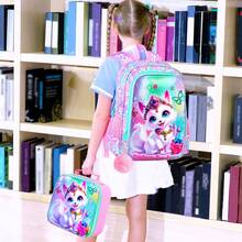 Set de 3 mochilas para niñas de 16", mochila escolar con lentejuelas y lonchera, mochilas escolares lindas con diseño de zorro para primaria y jardín de infantes - Mochila - Ver 7