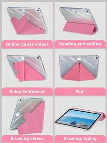 1pc Acrylic Y-Fold Flat Tablet Case, Watermelon Red, Magnetic Snap Closure, Multi-Angle Stand, Pen Slot, High-Transparency Acrylic Back Shell Anti-Bend Anti-Scratch, Sleep/Wake, Casual/Minimalist/Classic Design, Compatible With IPad Mini6/Mini7/9.7/10.2/10.5/Air4/Air5/10th/10.9/Pro11/Air11(M2)/Air13(M2)/Pro11(M4)/Pro13(M4) 2024 12.9inch, Slight Color Difference Due To Lighting - 西瓜紅 - 查看 3