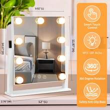 Lighted Makeup Mirror| Vanity Mirror With Lights, Touch Control Design 3 Colors 9 Dimable LED Bulbs, Detachable 5X Magnification, 360°Rotation& Smart Touch Control For Home,Room,Bedroom Decor, (White) 12" L X 14" W - Bóng đèn LED trắng có thể điều chỉnh độ sáng 9 bóng & Độ phóng đại 5X - Xem 4