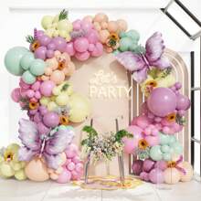 109pcs Colorful Floral Balloon Arch Kit With Purple Butterfly Foil Balloons,Suitable For Spring/Summer Baby Shower, Birthday Party, Tea Party Decoration