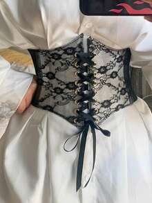 1pc Women's Adjustable Waist Cincher, Renaissance Style, Suitable For Halloween - Black - View 5